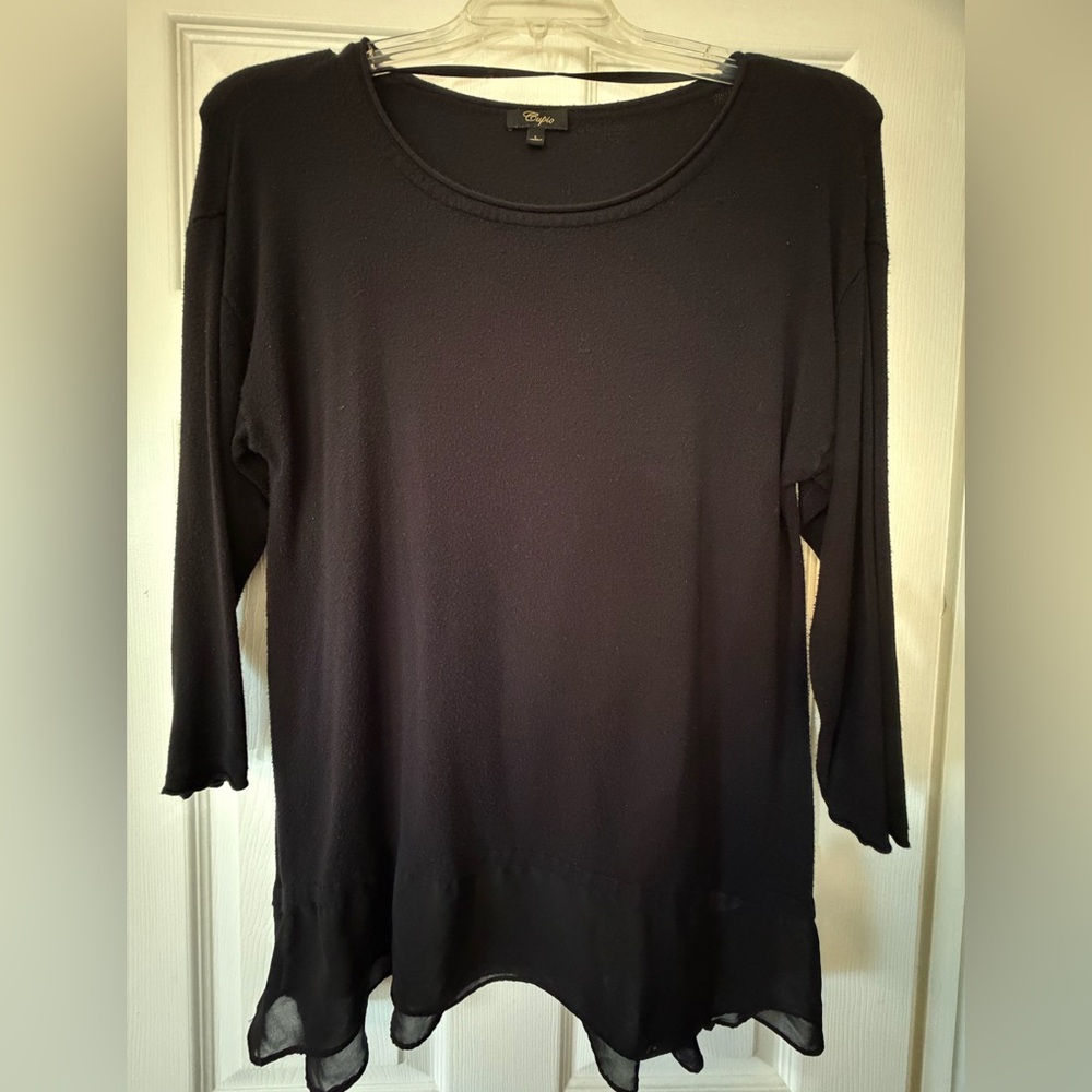 Cupio black top tunic size L sheer hem - Picture 5 of 10